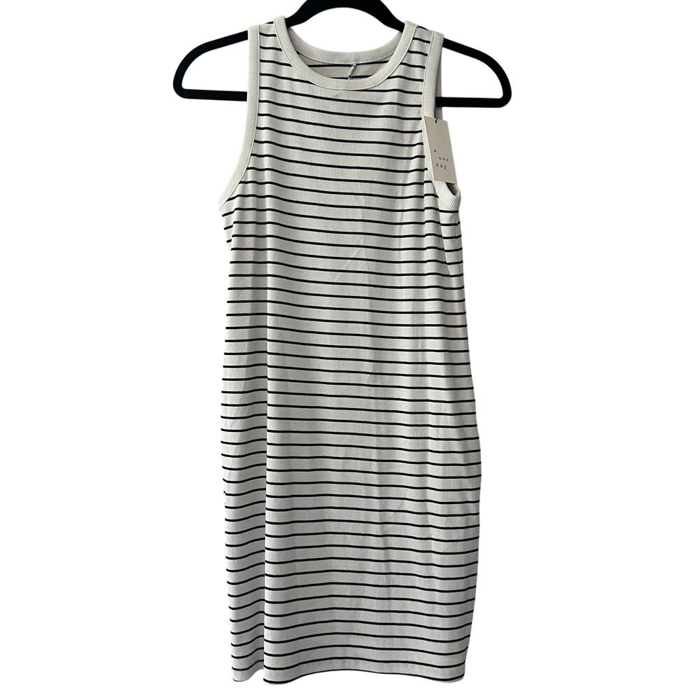 A New Day Women's Black and White Striped Rib Racer Dress - Size XL - NWT
